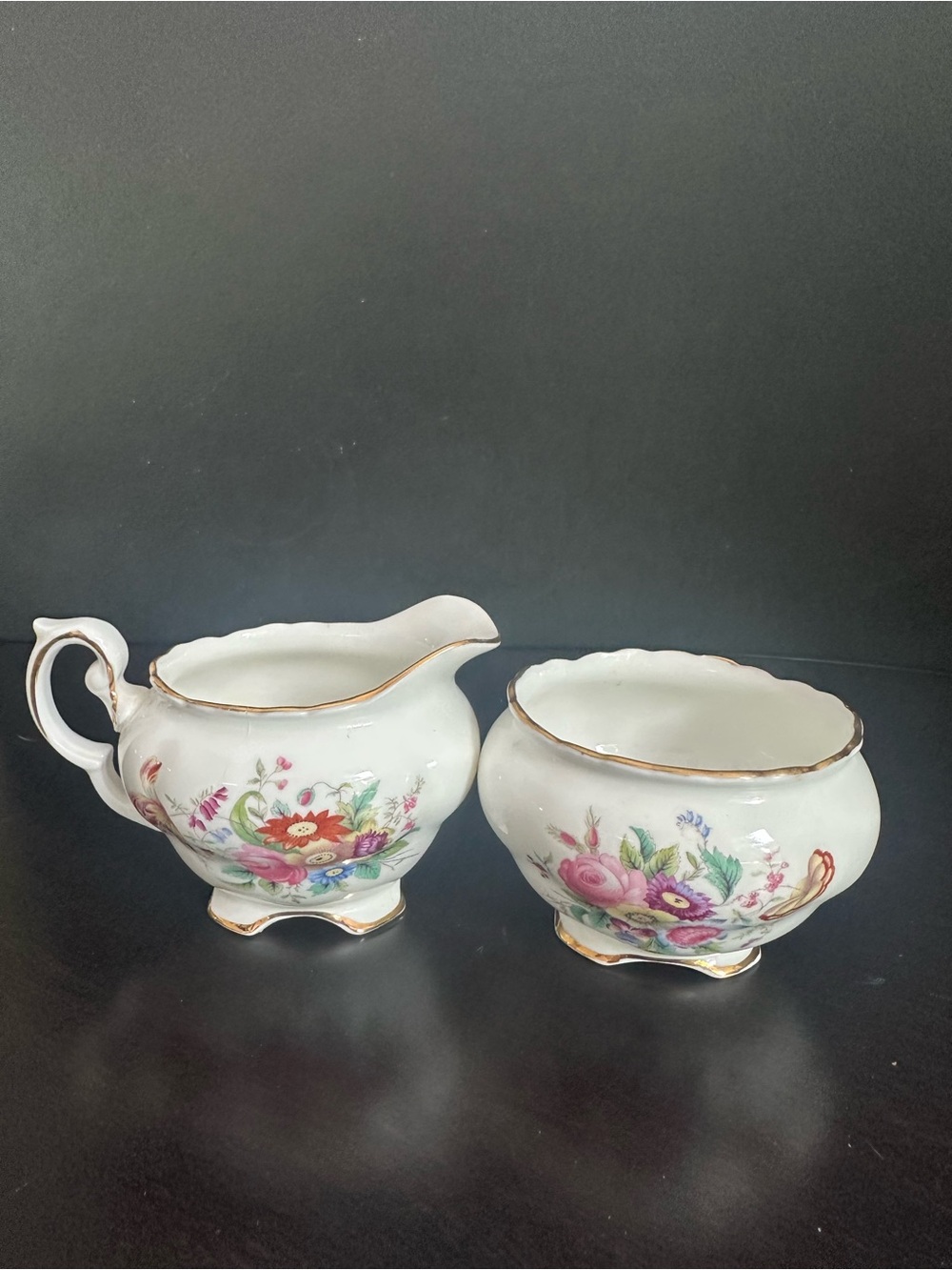 Vintage Coalport Junetime Creamer & Open Sugar Bowl Set, Handmade Bone China